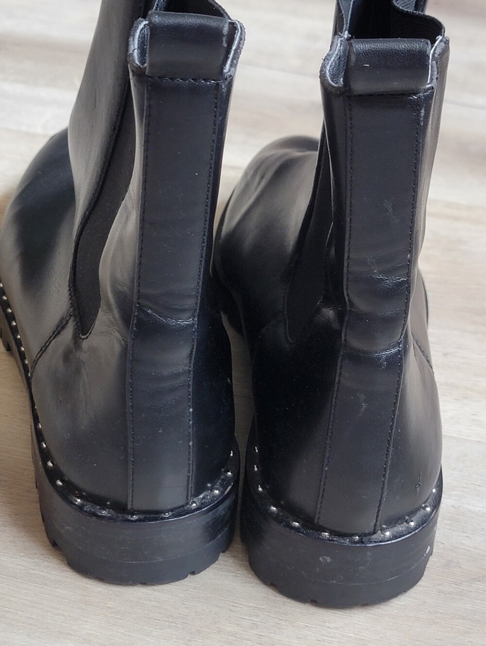 3 FOR $20 Saks Fifth Avenue Black Leather Chukka Boots with Studded Sole - Picture 3 of 10